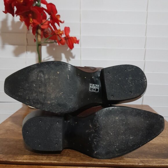 Women's Leather Tooled Snip Toe Brown Black J.B Dillon Cowboy Boots sz 7.5B - Picture 7 of 13